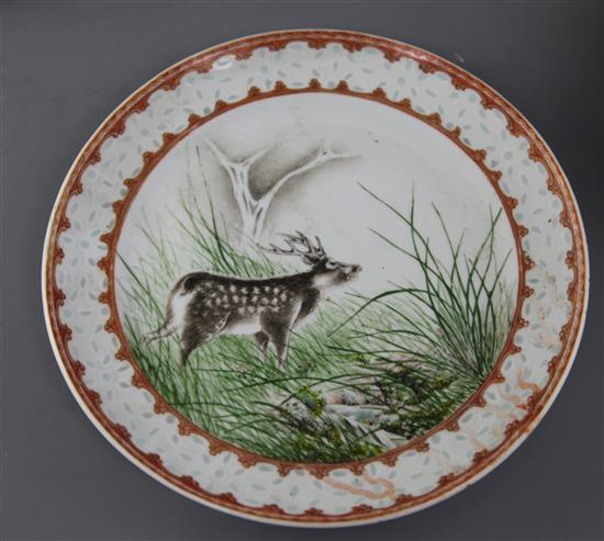 Five unusual Chinese famille rose rice-grain bordered plates, Guangxu period (1875-1908),